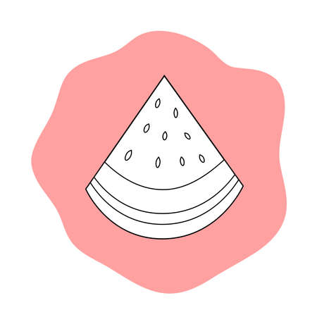 Vector coloring book for meditation and relax.Fruits.Black and white image on a pink background of isolated elements. Fresh watermelon.のイラスト素材