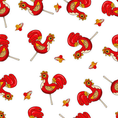 Pattern of Russian holiday Maslenitsa. Collection of traditional Russian symbol: Lollipop cockere. Shrovetide icons in hand draw style. Vectorのイラスト素材