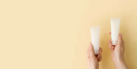 Eco-friendly cosmetic products for skin care of the face, body. Natural cosmetic cream with the...