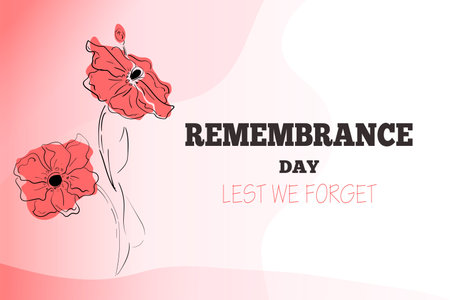 memorial day. Red poppies on a white background. A banner with an inscription about the memory of those who died in warのイラスト素材