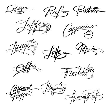 Coffee time. Lettering vector illustration for poster, card, banner for cafe. Graphic design lifestyle lettering. Handwritten lettering design elements for cafe decoration and shop advertisingのイラスト素材
