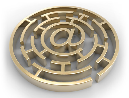 Email golden maze isolated on white backgroundの写真素材