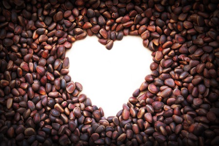 frame in the shape of hearts unpeeled pine nuts