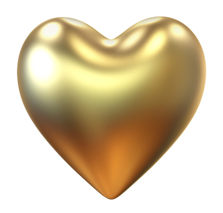 Golden heart St. Valentine's Day isolated on white backgroundの写真素材