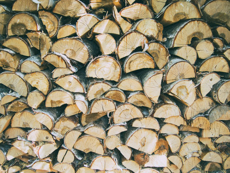 Stack of firewood chopped into piecesの写真素材