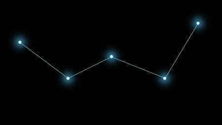 Cassiopeia constellation on a black background. Glowing blue stars are connected by lines.の写真素材