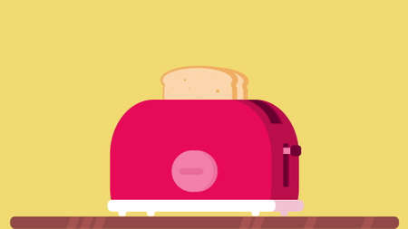 A toaster is on the table. Toasted bread slices jump out of the toaster. Sandwich toasts. Flat style.の写真素材