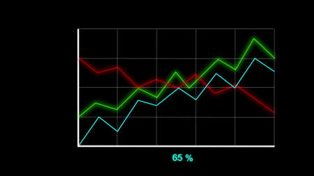 A line chart showing the construction and change of business graphs of blue, red and green that glow. Interest is displayed in blue. The chart appears, but disappears at the end.の写真素材