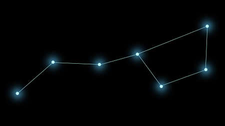 Constellation Ursa Major on a black background. Glowing blue stars are connected by lines.の写真素材