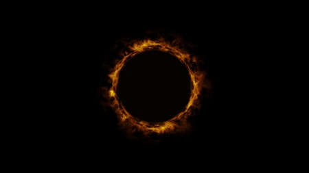 Bright shimmering ring of fire. Fire portal. Black background. Motion graphics.の写真素材