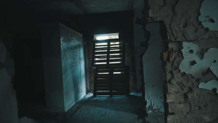 Destroyed school in Beslan after the terrorist attack. Old empty school corridorsの写真素材