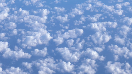 Flying over the white clouds. The view from the airplane window.