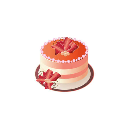 Illustration for pastry shop. Festive chocolate cake. Nice vector flat illustration in cartoon style...