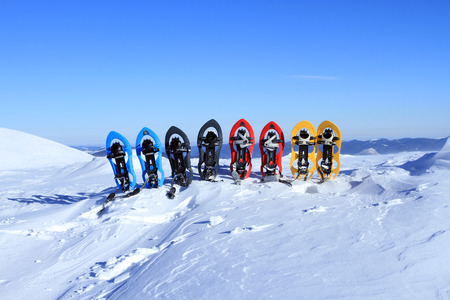 Snowshoes standing in the snow.の写真素材