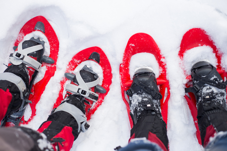 Snowshoeing. Snowshoes in the snow.の写真素材