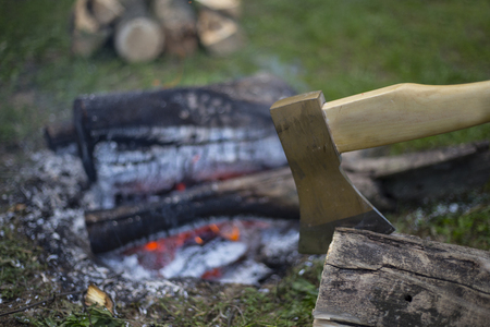 Camping in the woods on the banks of the river.の写真素材