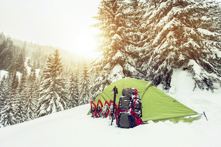 Campaign around Mont Blanc. The tent is in the snow.の写真素材