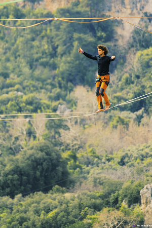 Walk a line in the sky.Turkish Highline Carnival in Antalya.