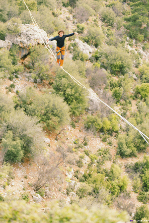 Walk a line in the sky.Turkish Highline Carnival in Antalya.