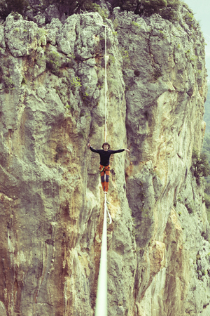 Walk a line in the sky.Turkish Highline Carnival in Antalya.の写真素材