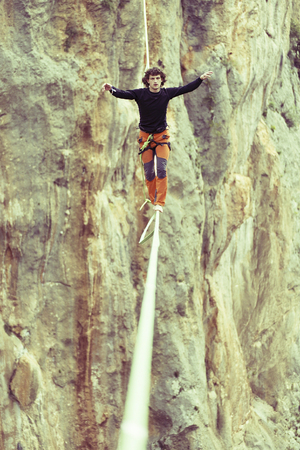 Walk a line in the sky.Turkish Highline Carnival in Antalya.