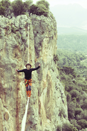 Walk a line in the sky.Turkish Highline Carnival in Antalya.