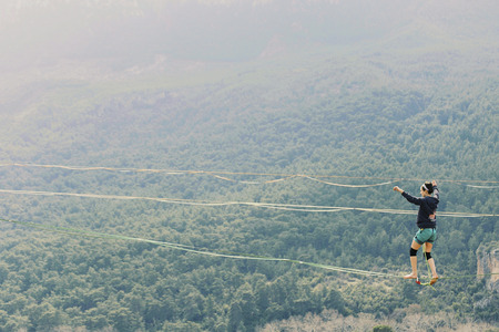 Walk a line in the sky.Turkish Highline Carnival in Antalya.の写真素材