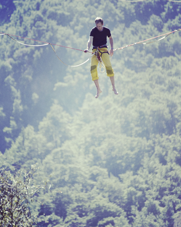 Walk a line in the sky.Turkish Highline Carnival in Antalya.