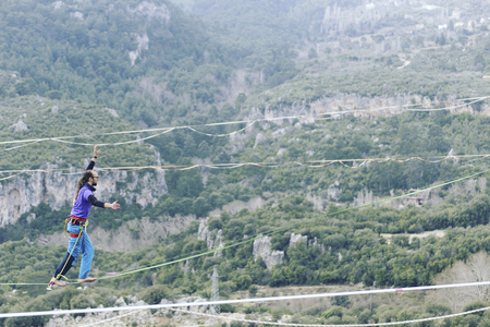 Walk a line in the sky.Turkish Highline Carnival in Antalya.