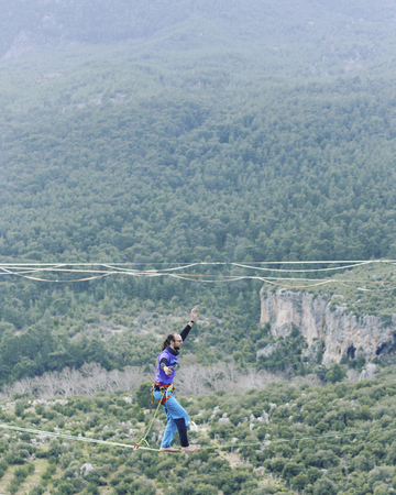 Walk a line in the sky.Turkish Highline Carnival in Antalya.