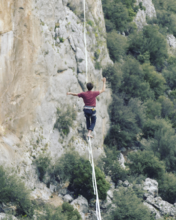 Walk a line in the sky.Turkish Highline Carnival in Antalya.の写真素材
