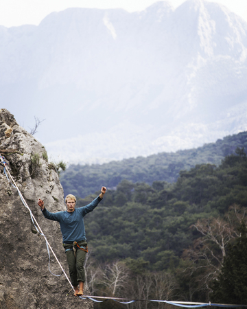 Walk a line in the sky.Turkish Highline Carnival in Antalya.