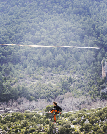 Walk a line in the sky.Turkish Highline Carnival in Antalya.