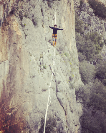 Walk a line in the sky.Turkish Highline Carnival in Antalya.の写真素材