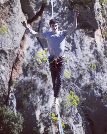 Walk a line in the sky.Turkish Highline Carnival in Antalya.