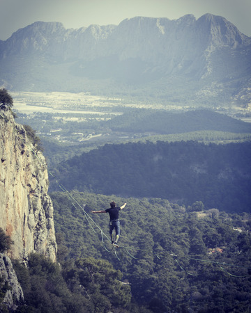 Walk a line in the sky.Turkish Highline Carnival in Antalya.