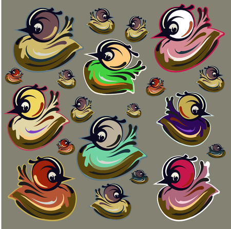 vector drawing bird child colored chick in a setのイラスト素材