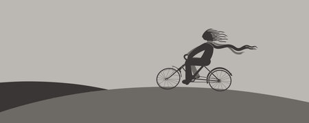 biker man mountains, hills, horizon rider a panoramic viewのイラスト素材