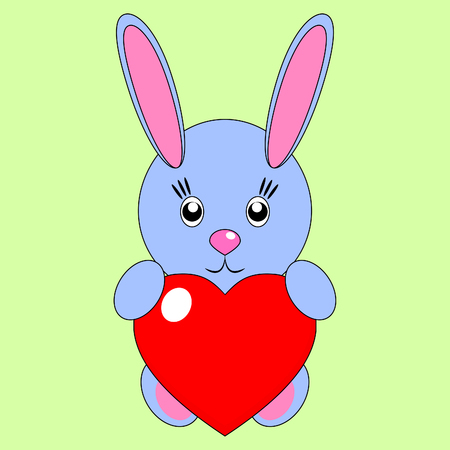 Magnificent simple light blue rabbit with a heart on a green backgroundのイラスト素材