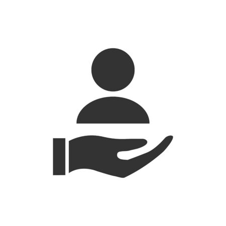 Human icon on the hand isolated on the white background. Customer service support. Icon, care, customer, retention, patient, client, help, consumer, audience, service, inclusionのイラスト素材