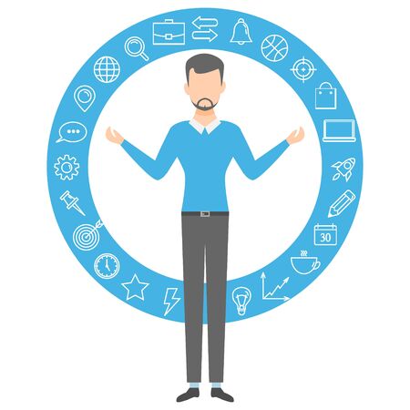 Business concept illustration. Office work, victory concept. Winner businessman.のイラスト素材