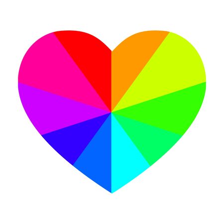 A simple heart design is painted in the entire color palette on a light backgroundのイラスト素材