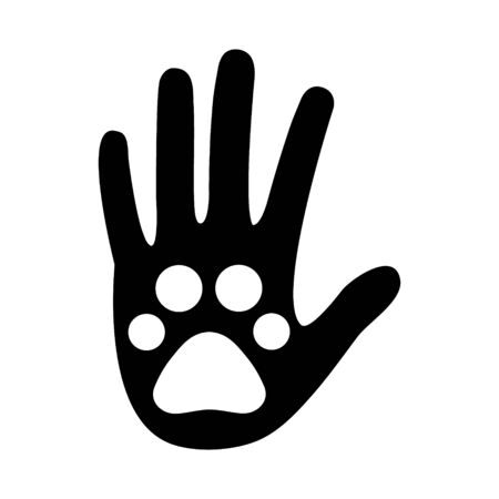 Animal trace on a human hand icon vector illustration isolated on white background. Help and save concept. Footprint symbol.のイラスト素材