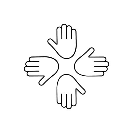 Humanitarian assistance vector illustration isolated on white background. Hands together in round shape. Voluntary, charity, donation icon.のイラスト素材