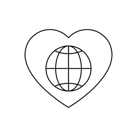 Globe icon inside heart vector illustration isolated on white background.のイラスト素材