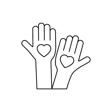 Heart icon on the hand isolated on the white background. Voluntary symbol illustration.のイラスト素材