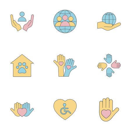 Social voluntary, charity, donation set icons vector illustration isolated on white background.のイラスト素材