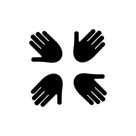 Humanitarian assistance black silhouette vector illustration isolated on white background. Hands together in round shape. Voluntary, charity, donation icon.のイラスト素材
