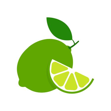 Lime set icon vector illustration isolated on white. Fruit citrus with pieces or slices.のイラスト素材