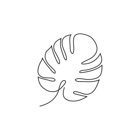 Monstera leaf line style. Continuous one line art drawing tropical palm vector illustration isolated.のイラスト素材